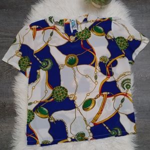 Vintage chain and watch print top